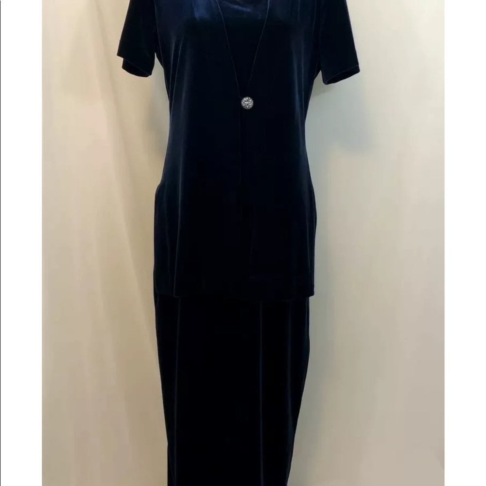 Another Thyme Womens Dress Vintage 10 Blue Velvet Maxi Sheath Shift Cocktail - Picture 6 of 11